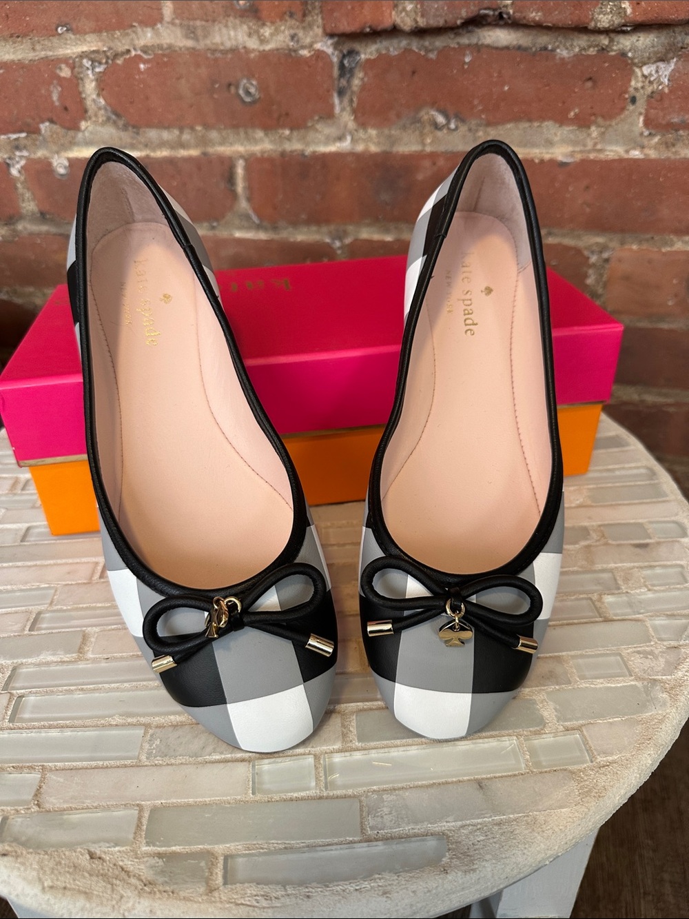 kate spade Black and White Gingham Bow Ballet Flats